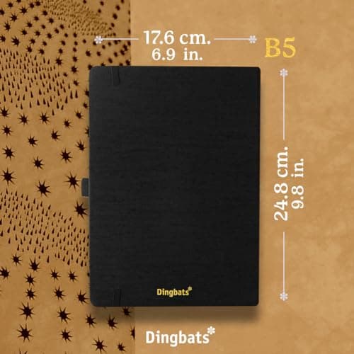 Dingbats* - Pro B5 Grand Carnet De Notes Ligné - Journal Avec Couverture En Tissu Noir, Reliure à Fil - Fermeture Élastique, Porte-stylo, Marque-page