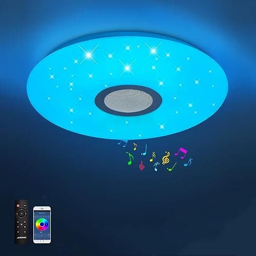 JDONG Plafonnier Bluetooth, LED avec haut-parleur, télécommande et application de contrôle, changement de couleur RGB, intensité variable, étoiles,Bruit blanc, 36 W Ø 40 cm