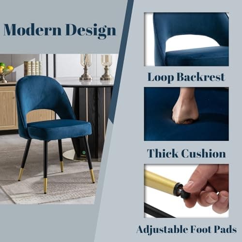 Wahson Lot de 2 Chaises de Salle à Manger, Chaise Salle a Manger en Velours Chaise Moderne avec Pieds en Métal, Chaise de Salon Rembourrées pour Cuisine/Restaurant, Bleu