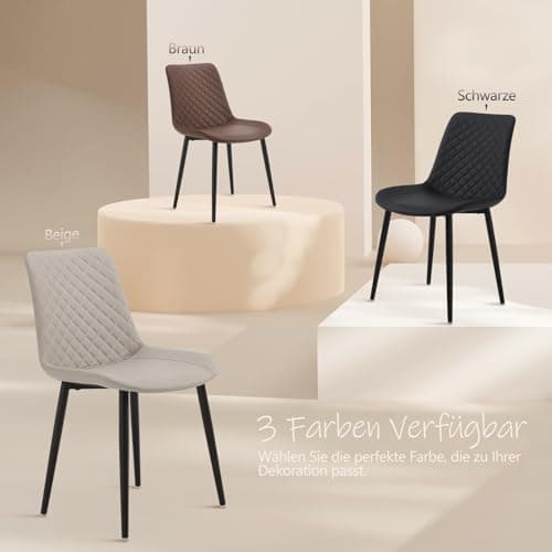 seonyou Chaise Salle à Manger Lot de 4 Chaise de Cuisine, Beige Similicuir avec Dossier et Siège Rembourré Pieds en Métal, Moderne Chaise Design