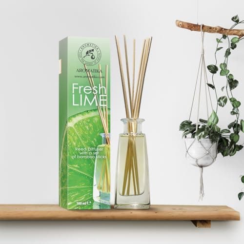 Diffuseur Parfum de Citron Vert 100ml - avec Huile Essentielle Naturelle de Lime avec 10 Bâtonnets de Bambou - Idéal pour Aromathérapie - Spa - Maison - Fragrance Fraîche et Durable