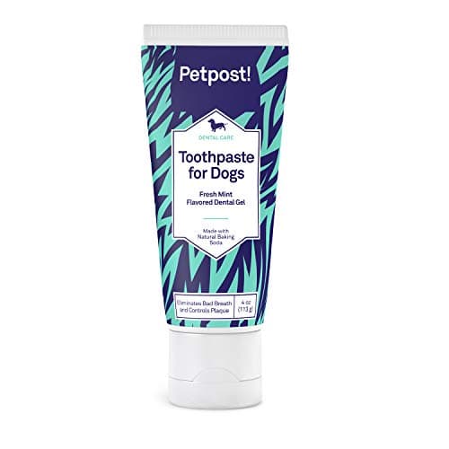 Petpost | Dentifrice pour Chiens - Gel Dentaire à Base d'huile de Coco et de Bicarbonate de soude pour éliminer naturellement la Mauvaise haleine - Dites Adieu à la Plaque et aux Caries - Goût Menthe