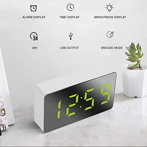 HUSHUI LED Miroir réveil, réveil numérique Mini réveil électronique Multifonctionnel pour Chambre Salon Bureau