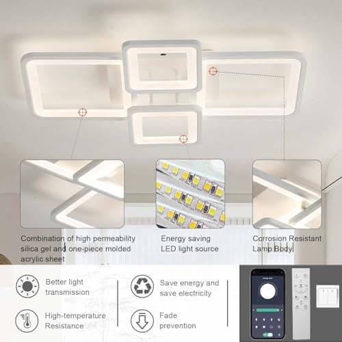 GWYAJTU Plafonnier Design Avec Télécommande APP, Lampe Plafond Moderne Avec Fonction Mémoire, Luminaire Plafonnier LED Dimmable 3000K-6000K Pour Chambre Salon Cuisine Bureau-White||60CM