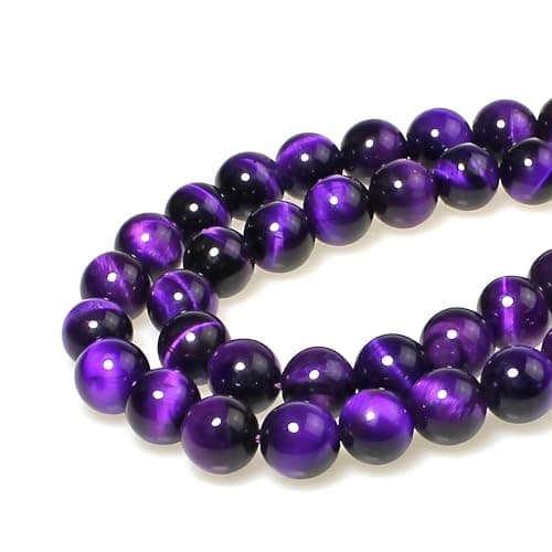 MJDCB 8mm 43 pièces Perle Pierre d'oeil de Tigre Violet Naturelle Ronde en Vrac Perles Semi Precieuse pour Fabrication de Bijoux de Bracelets et de Colliers
