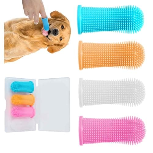 GWAWG 4Pièces Brosse a Dent pour Chien,Brosse a Dent Chien Silicone, Brosse a Dent Chat, Réutilisable Avec Boîte