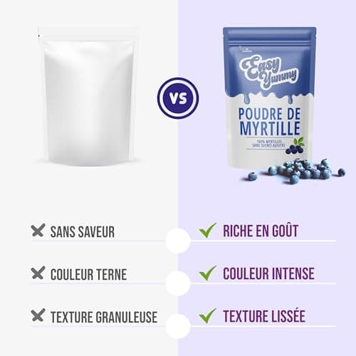 Easy Yummy Poudre de Myrtille (100g), Poudre de Myrtille 100% sauvage, sans sucre ajouté