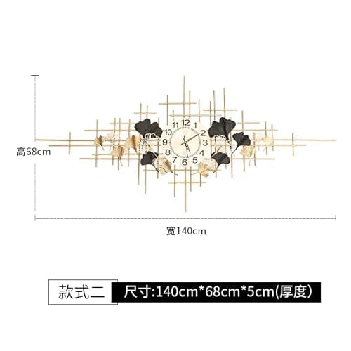 SYLUOQP Pendules Murales Art métal Horloge Murale Grande, Or Mur De Design Moderne Horloge pour Le Salon Creative Horloge Murale Silencieuse Decoration D'interieur -140X70CM