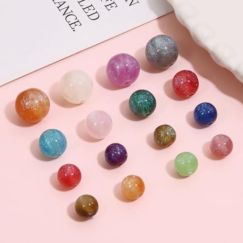 ftiemlovde 50 Rondes Perles pour Bracelet,Oeil Collier Perle Pierre Naturelle pour Bijoux (Bleu Scintillant 10mm)