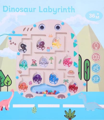 Bixury Labyrinthe Magnetique Jeux Enfant 3 Ans, Jeux Montessori Spielzeug 3 4 5 Ans en Bois pour Forme de Dinosaure Magnetspiel, Motricitépour garçons Filles Educatif Cadeau 3-7 Ans