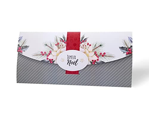Enveloppe Noël Pochette carte cadeau pour chèque, argent, bons cadeaux (vouchers, billets d'avion, concert, soins), carte à offrir (motifs Noël Florale)