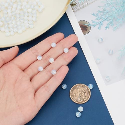GOMAKERER 189pcs Perles d'Opalite, Perles Boule Lisse Ronde Perle Perle Claire 6mm Perles Transparentes Perles de Pierre de Cristal Perles de Pierre Opale Blanche pour La Fabrication de Bijoux