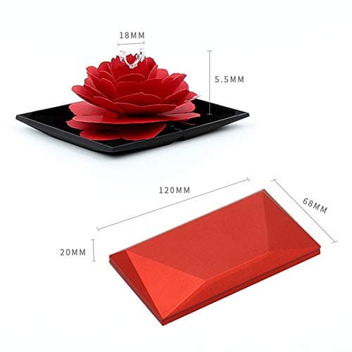 Boîte de Bague de Fiançailles Fleur Rose Boîte à Bagues 3D Pop Up Rose Fiançailles Ringbox pour Mariage Bague de Fiançailles Saint Valentin Anniversaire Proposition de Mariage, 13*7,4*2,6 cm, Rouge