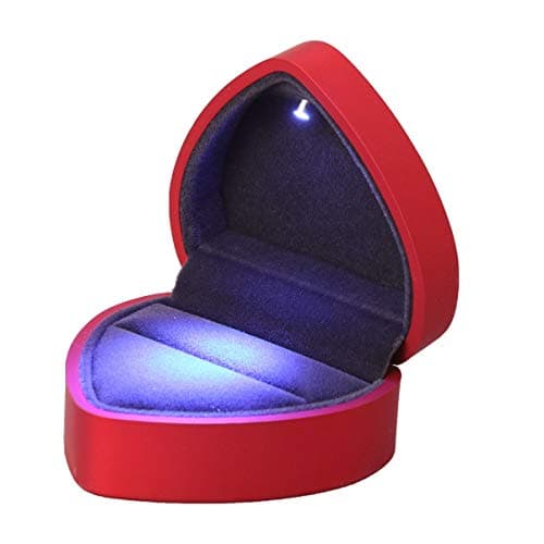 BESPORTBLE Boîte à bagues en bois à LED en forme de cœur - Pour anniversaire de mariage, Saint Valentin (rouge)