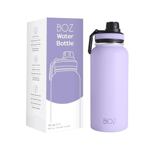 BOZ Gourde Isotherme En Acier Inoxydable 1L, Sans BPA, Isolation Sous Vide | Gourde Inox Avec Couvercle Anti Germe, Bouteille d'Eau 1 Litre pour Bureau, Sport, Voiture, Randonnée, Gym (Lavande)