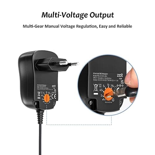 Zolt 12W AC to DC Adaptateur Secteur Universel 3V 4.5V 5V 6V 7.5V 9V 12V 1A Adaptateur Multi-Tension avec 8 Prises DC pour l'électronique, 1000mA Max.