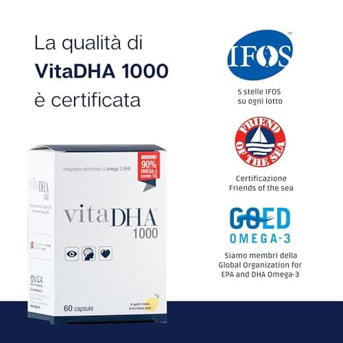 VitaDHA 1000 – Omega -3 Supplément alimentaire DHA - précieux pendant la grossesse et l'allaitement - alliée pour la santé du cerveau, cœur et vision - Saveur de citron - 60 gélules