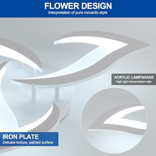Comely Plafonnier LED, Luminaire Plafonnier 58cm 36W, Lustre Salon Moderne, Lampe de Plafond de Pétale pour Salon Chambre Cuisine Salle à Manger, Lumière Blanche Froide 6500K, Blanc