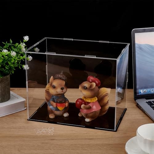 FINGERINSPIRE Vitrines de Figurines en Plastique 26x16x20.5 cm Boîte de Présentation de Figurines d'action Anti-Poussière Transparente avec Vitrine de Base Noire pour Modèles, Blocs de Construction