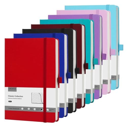 ONAVIA Lot de 8 Carnet de Notes, Carnet A5 Ligné Classique à Couverture Rigide,160 Pages, 100gsm, Carnets de Notes Avec Pochette Pliante Pour le Bureau École Maison Écriture&Notes, 21 x 14cm