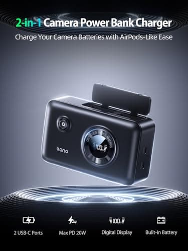 Llano NP-FZ100 Chargeur Batterie 20W Power Bank 12 400 mAh Intégrée Compatible A7iii, A7R V, Alpha A7C, ILCE-1M2, A9/A9S, A6600, A7S III - USB C Charger