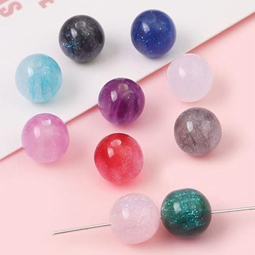 ftiemlovde 50 Rondes Perles pour Bracelet,Oeil Collier Perle Pierre Naturelle pour Bijoux (Bleu Scintillant 10mm)