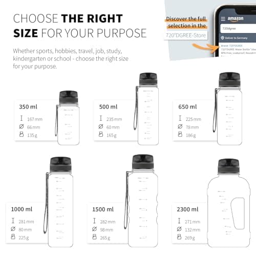 720°DGREE Gourde d'Eau 500ml “uberBottle“ +Fruit-Infuseur, softTouch - Sans BPA, Anti-fuite - Bouteille, water bottle idéale pour Enfants, École, Sport, Randonnée, Camping, Université, Voyage, Travail