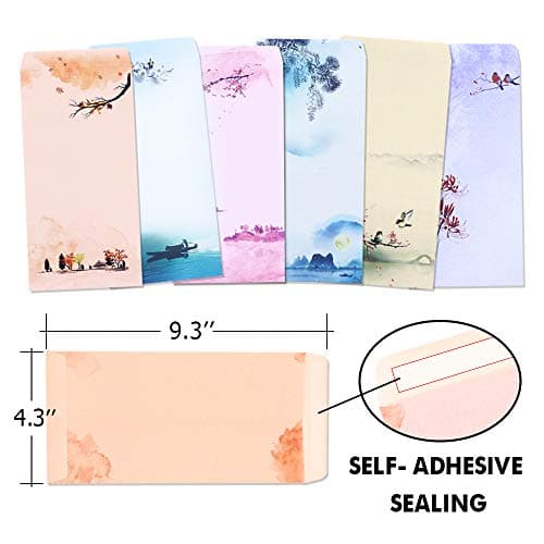 48 Feuilles Papier à Lettre - 24 pièces Enveloppes Auto-adhésives, pour imprimante, 6 assortis Style japonais