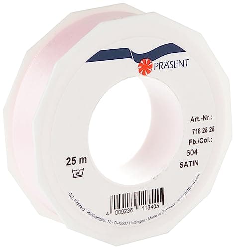 PRÄSENT C.E. Pattberg Satin Rose Clair, Rouleau de 25 m de Ruban Satinée pour Emballage Cadeau, Largeur 25 mm, Accessoire de Décoration et Bricolage, Ruban Décoratif pour Présents, en Toute Occasion
