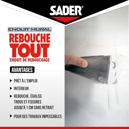 Sader Rebouche Tout – Enduit de Rebouchage Intérieur Prêt à l’Emploi – Tous Supports – Rebouchage et Égalisation de Trous et Fissures Jusqu’à 1 cm – Joint Plaque de Plâtre – 1 Tube 330 g