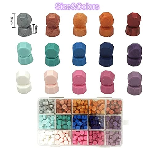 Perles de Cire à Cacheter 375 Pièces,15 Couleurs Sceaux de Cire Octogonaux pour Rétro Cachetage de Timbres,Enveloppes, Invitations de Mariage,Emballage de Cadeaux (Série Macaron)