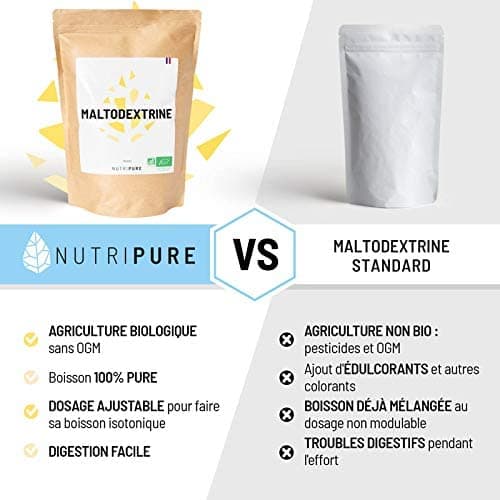 Nutripure - Maltodextrine Bio 100% Pure - 95g de Glucides - 1 kg | Boisson d'Endurance & Récupération - Booster d'Energie - Effort Long & Intense - Sans OGM - Vegan - 20 Jours - Made in France
