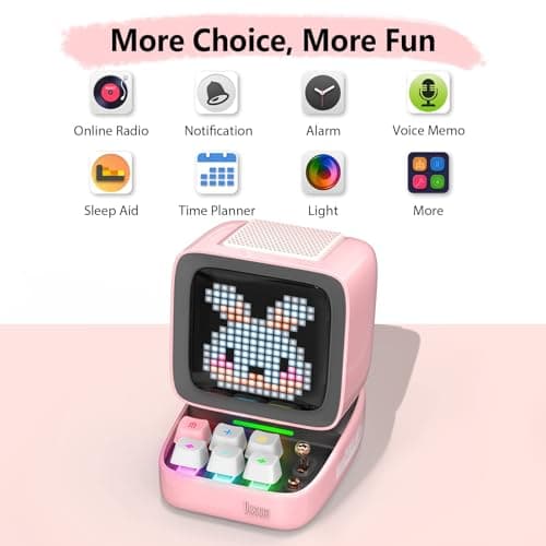 divoom Ditoo Enceinte Bluetooth avec Affichage LEDs, Reveil, et 10 Watts Audio pour Chambre, DIY, Anniversaire (Rose)