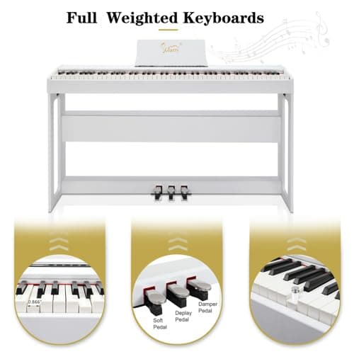 GLARRY Piano Électrique Numérique 88 avec Toucher Lourd, 128 Rythmes et Tonalités, 3 Pédales Professionnelles, 2 Haut-Parleurs Stéréo de 10 W, Prise en Charge MIDI-USB und Audio Bluetooth (Blanc)