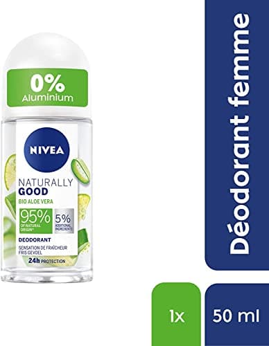 NIVEA NATURALLY GOOD Déodorant Femme Aloe Vera Bio Bille 50 ml, déodorant avec 95% d’ingrédients d’origine naturelle, roll-on fraîcheur 24h