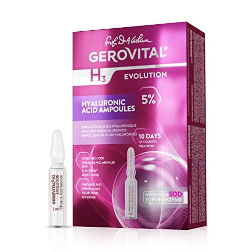 Sérum à l'Acide Hyaluronique pour Visage, Traitement Anti-Rides, Effet Très Hydratant, Régénérant et Antioxydant, Non Injectable, 10 flacons x 2 ml, Gerovital H3 Evolution