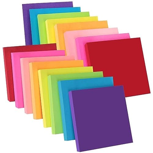 ZCZN Feuillets autocollants 16Blocs Sticky Notes de 8 couleur vive, 76 x 76 mm, 100 feuilles/Bloc Self-sticky Notes, 16Blocs