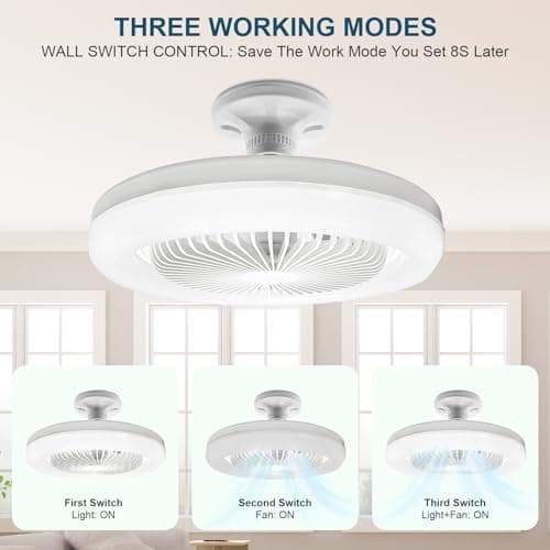 oxylops Ventilateurs Plafond avec Lumière, 10"" Lampe E27 Ventilateurs De Plafond Fermés Silencieux 30W, Ventilateur Mural Portable Enfichable avec Lumière Blanche pour Chambre Salon, FYD-0770