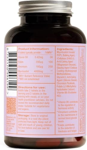 Myoplus - Complément Myo-inositol SOPK - Apport quotidien de 4000 mg, 200 ug de folate & 100 ug de chrome - 120 Comprimés Vegan - Fabriqué au Royaume-Uni par MyOva