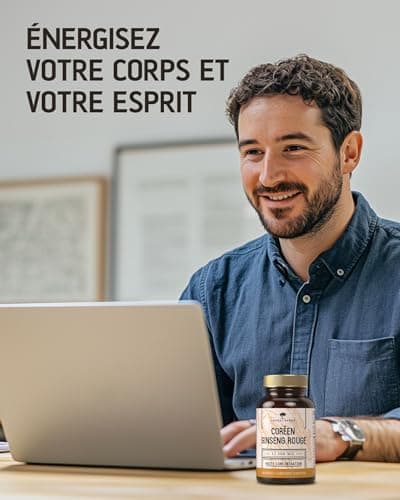 Ginseng Rouge de Corée Panax - Extra Fort 12 500 mg - 60 Gélules - Extrait de Racine de Ginseng avec 20% de Ginsénosides - Vegan