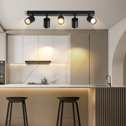 ZMH Lampe de plafond LED Spot de plafond noir : Spots de plafond GU10 5 ampoules, Spots de plafond orientables 330°, Spot de couloir moderne, Applique industrielle de salon, sans ampoule