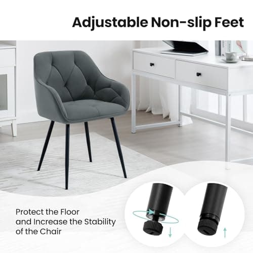 WOLTU Lot de 4 Chaises de Salle à Manger, Chaises de Cuisine Rembourrées avec Dossier, Accoudoirs, Pieds en Métal, pour Salon, Bureau, Coiffeuse, en Velours, Gris foncé, EZS02dgr-4