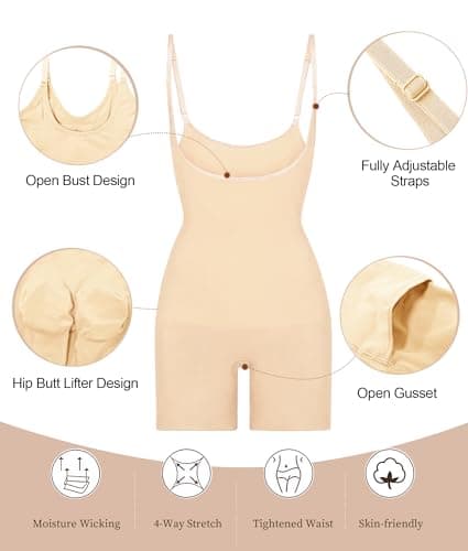 SHAPERX Body Sculptant Femme Gaine Amincissante Ventre Plat Combishort Gainante Minceur Invisible Shapewear Bodysuit, UK-SZ5258-Beige-2XL/3XL