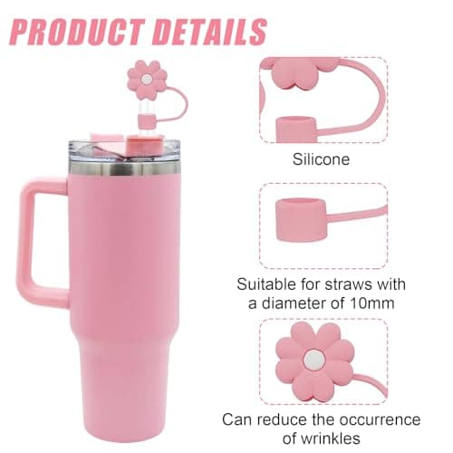 Ruzister Lot de 6 couvercles de paille en silicone compatibles avec Stanley Cup - Adorable embout de paille rose - Compatible avec les gobelets de 10 et 10 ml avec poignée - 10 mm