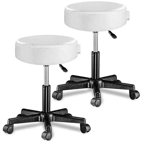 Casaria® Lot de 2 tabourets de Bureau Blanc pivotant 360° Hauteur réglable 46-60 cm avec roulettes Rembourrage 10 cm