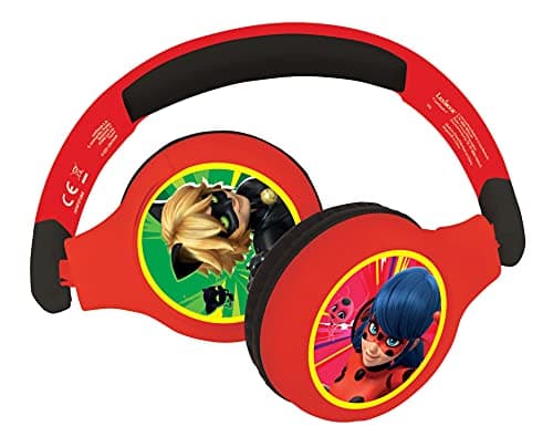 Lexibook Miraculous Casque Audio Enfant 2-en-1 Bluetooth et Filaire Stéréo Sans fil Pliable Ajustable, Rouge, HPBT010MI