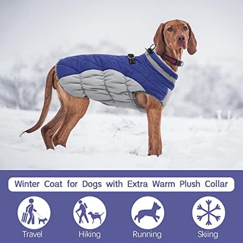 Kuoser Manteau d'hiver Imperméable pour Chien Veste Chaude Doublé en Polaire pour Chiot avec Col en Fourrure Gilet Coupe-Vent Extérieur Vêtement Réfléchissant pour Petits Moyens Grands Chiens