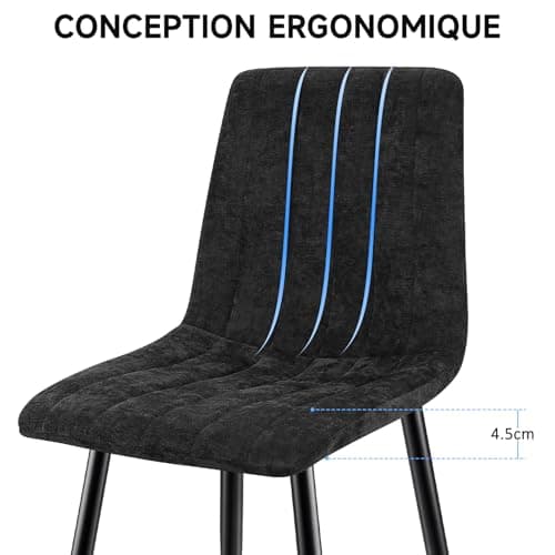 ANVOFONG Chaises de Salle à Manger Lot de 4,Chaise Cuisine en Tissu Lin,Chaises Tapissées avec Pieds en Fer,Chaise Chambre à Coucher, Chaise Salon,Chaises Salle de Séjour-Noir
