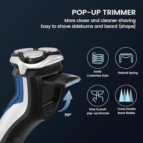 SweetLF [2024 New] Rasoir Electrique Homme Rechargeable avec Tondeuse Barbe IPX7 Etanche Technologie Wet&Dry avec 4D Têtes Rotatives et Ecran LED-SWS7105(Bleu)