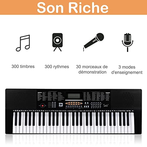 Alightup Piano à Clavier Électrique Portable 61 Touches avec Haut-Parleurs Intégrés Écran LED Casque Microphone Support de Partition